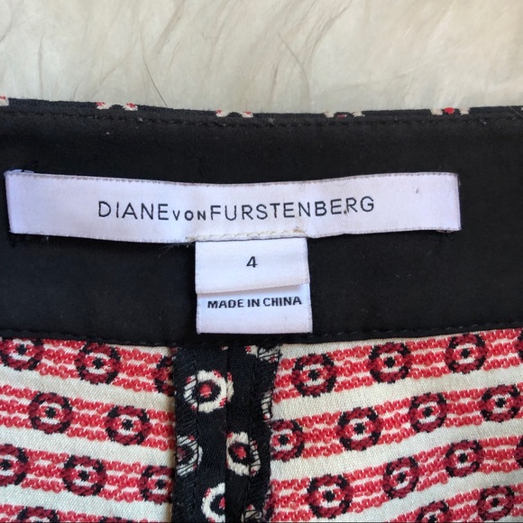 DVF black red white patterned cigarette pants, 4 - Picture 2 of 5